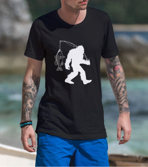 Bigfoot Sasquatch Bass Fishing T-Shirt