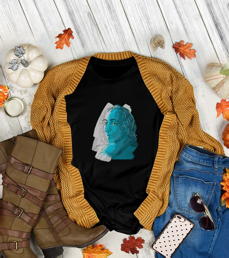 Blaise Pascal Stylized Portrait Blue and Sketch T-Shirt