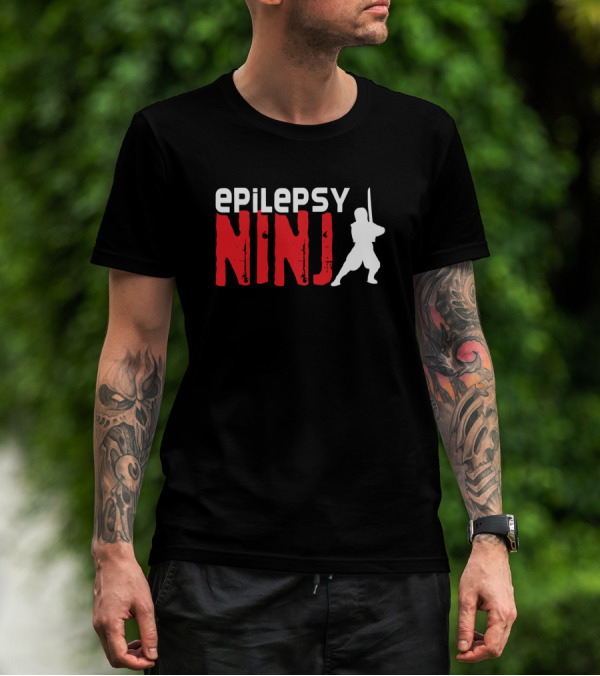 EPiLEPSY NINJA Bold White Lettering With Red NINJA Text And Silhouette Holding Sword T-Shirt