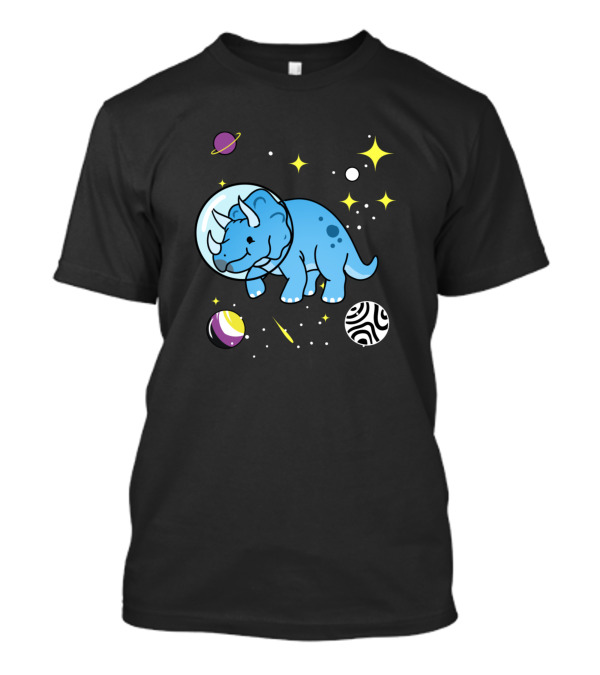 Non Binary Triceratops Floating Among Stars And Planets In Space T-Shirt