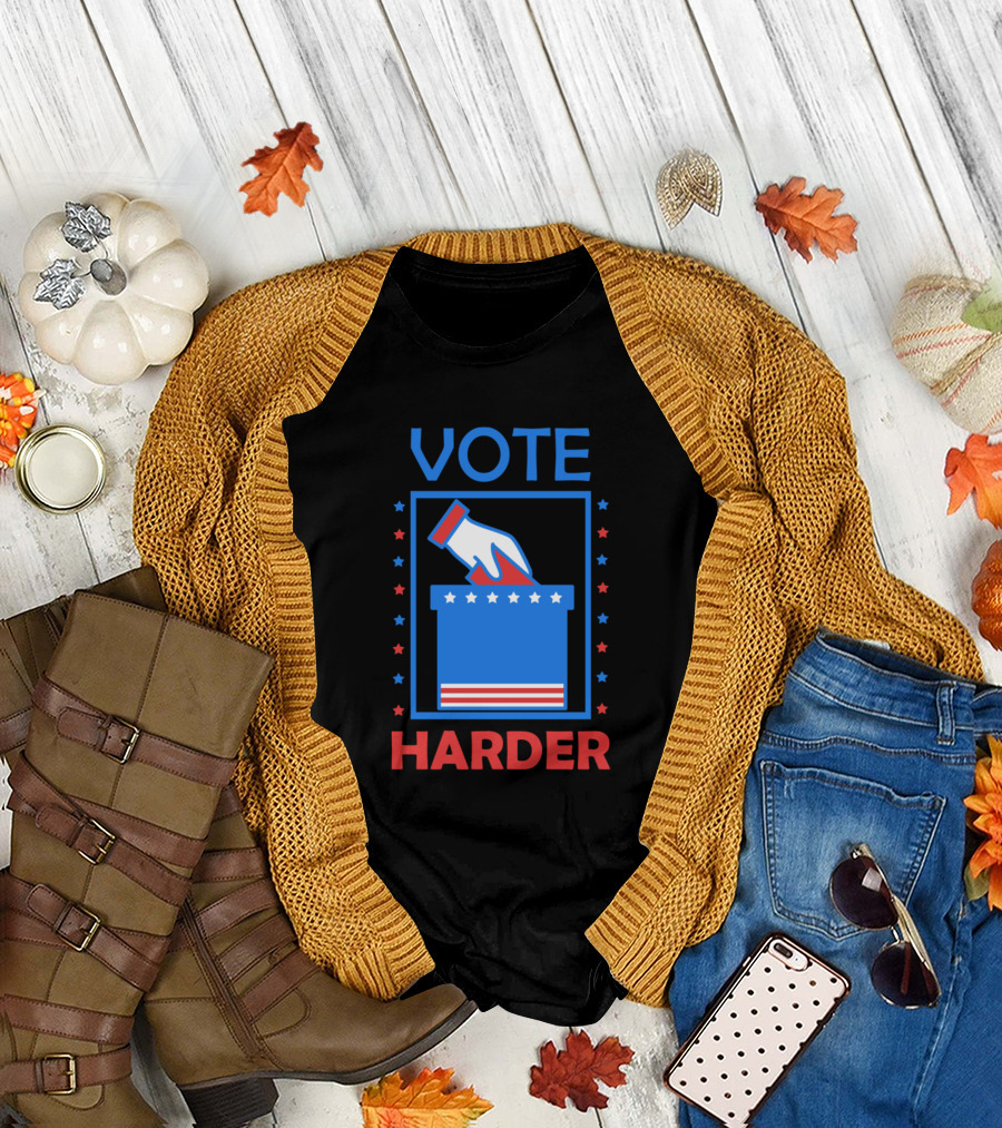 Vote Harder Election Hand Ballot Stars Red Blue T-Shirt