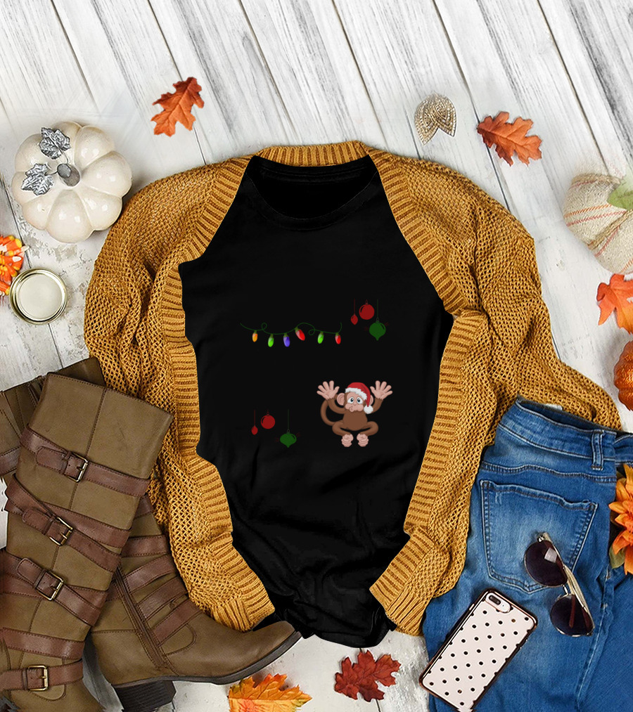 Monkey Around the Christmas Tree Lights T-Shirt