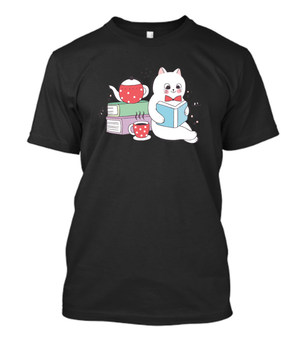 Cats Cute Cat Coffee Book Funny Kitty Reading Tea Books T-Shirt