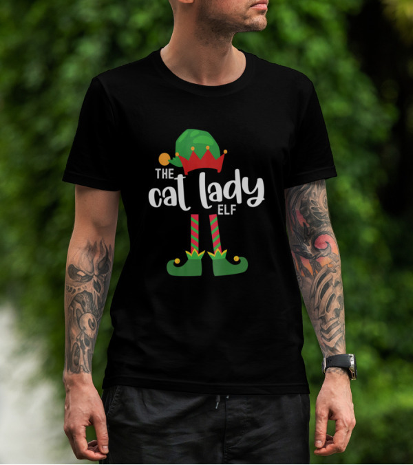 The Cat Lady Elf Matching Family Christmas T-Shirt