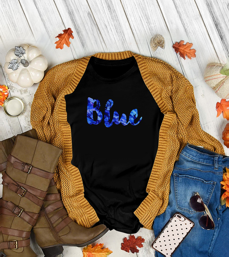 Blue Ocean Waves Text T-Shirt