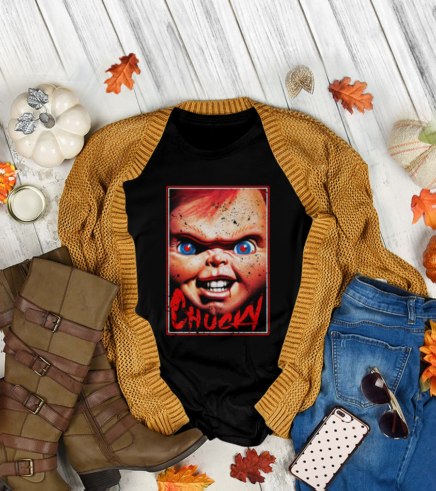 Child's Play Chucky Horror Face Red and Blue Eyes T-Shirt