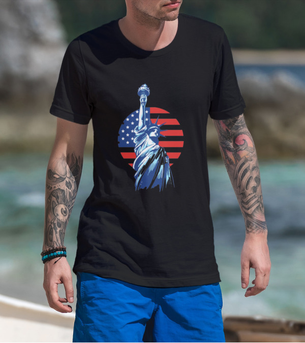 Liberty Freedom Art Rn Statue Of Liberty American Flag T-Shirt