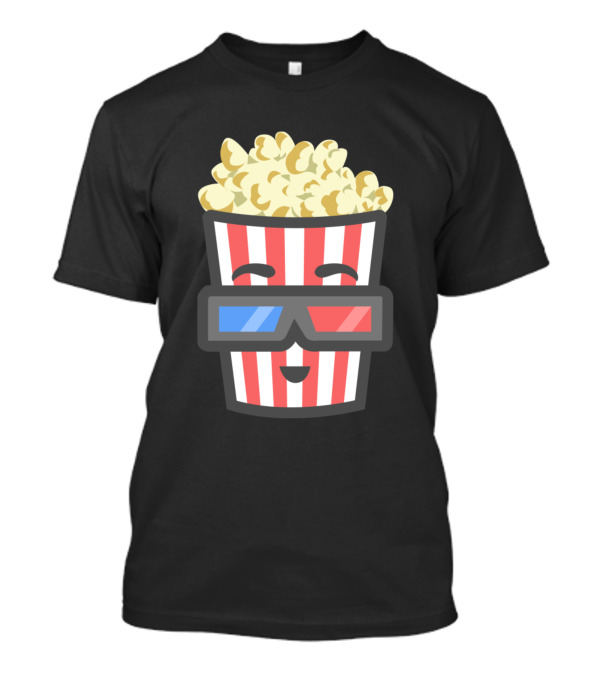 Smiling Popcorn Wearing 3D Glasses In Striped Container T-Shirt