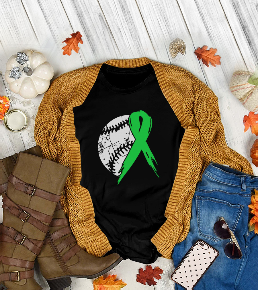 Baseball Tackle Adrenal Cancer Awareness Lime Green T-Shirt