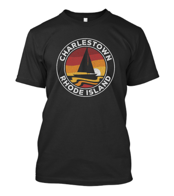 Charlestown Rhode Island Vintage 70s Sailboat Retro Sunset T-Shirt