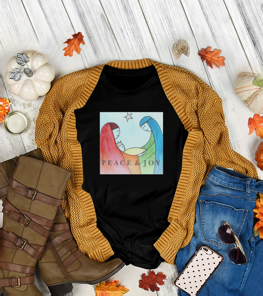 Peace And Joy Nativity Scene with Star T-Shirt