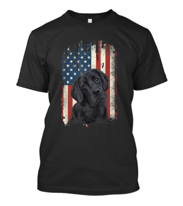 Black Lab American Flag USA Patriotic Dog T-Shirt
