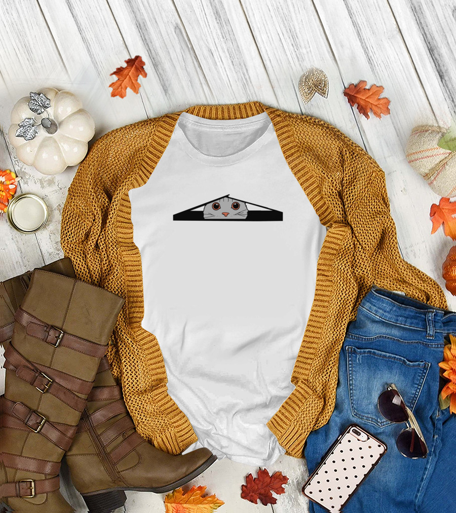 Cat Peeking Out of Black Box T-Shirt