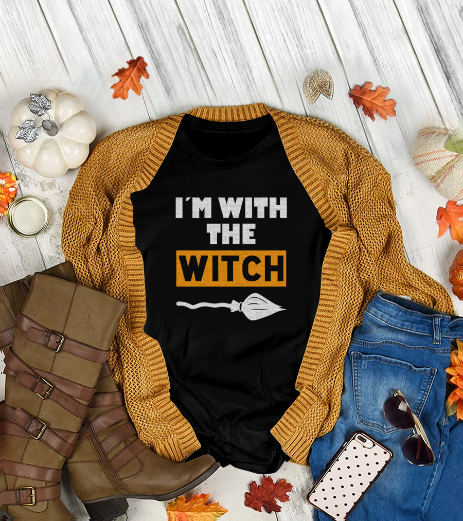 I'm With The Witch Halloween Broomstick Couple Joke T-Shirt