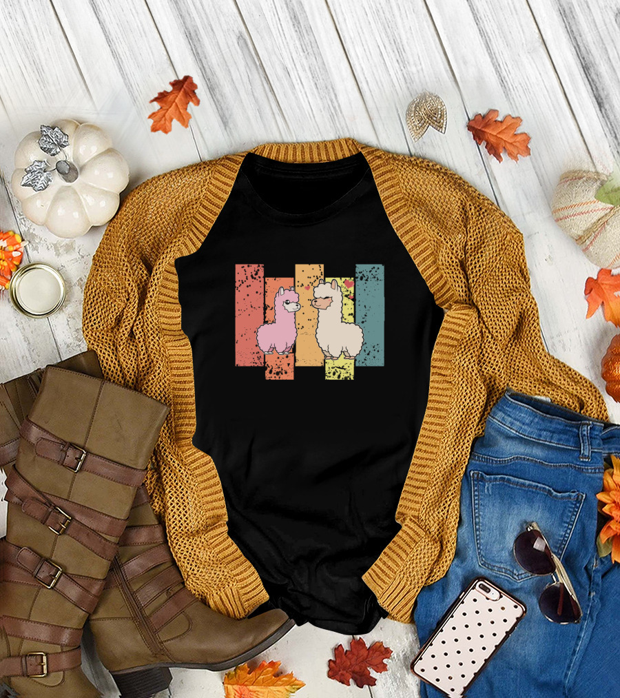 Alpaca Love Retro Colorful Stripes T-Shirt