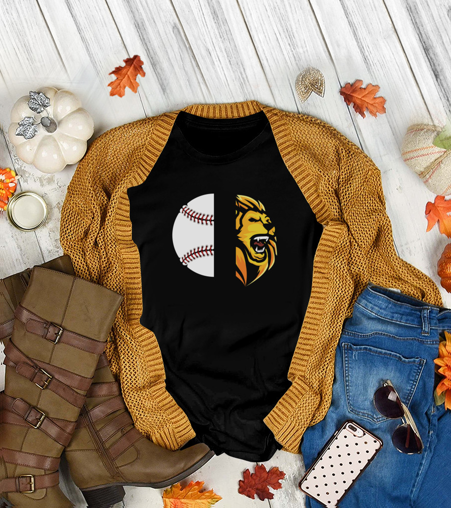 Lions Roaring Baseball Icon with Fierce Lion Face T-Shirt
