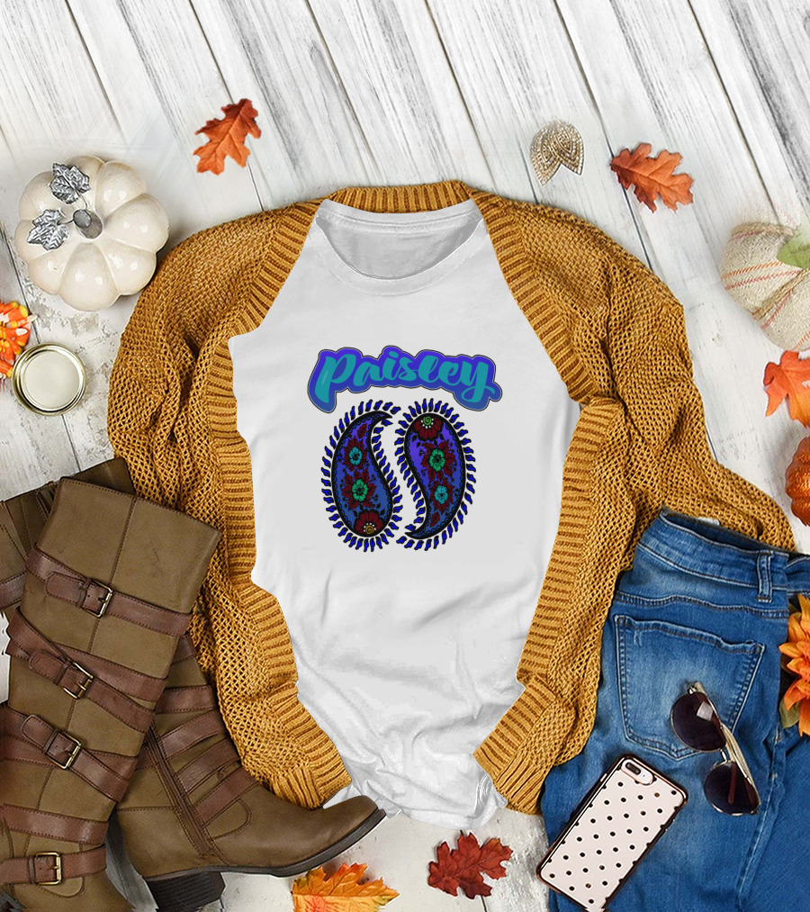 Paisley Blue Floral Pattern with Vibrant Accents T-Shirt
