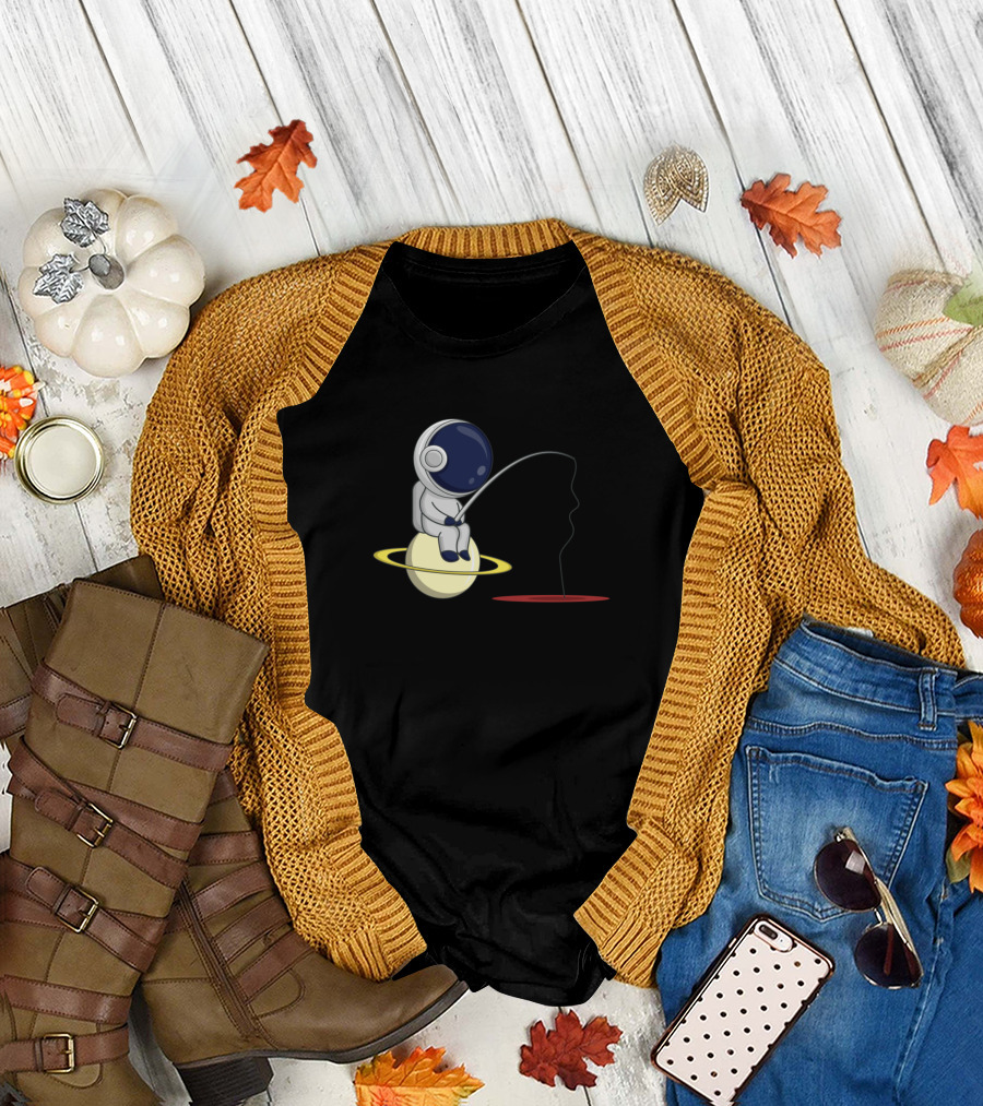 Astronaut Fishing on Saturn Ring with Cosmic Space T-Shirt