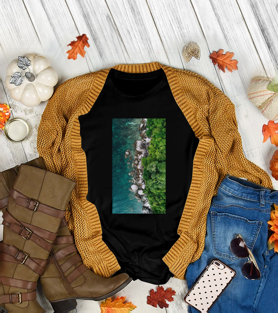 Aerial View of Tioman Island Malaysia with Lush Greenery and Rocky Shoreline T-Shirt