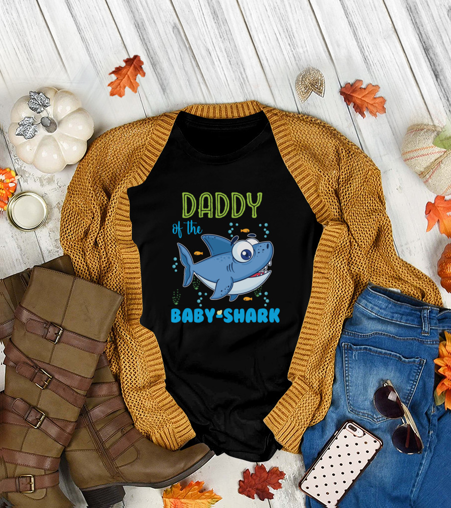 Daddy of the Baby Shark with Cartoon Fish and Marine T-Shirt