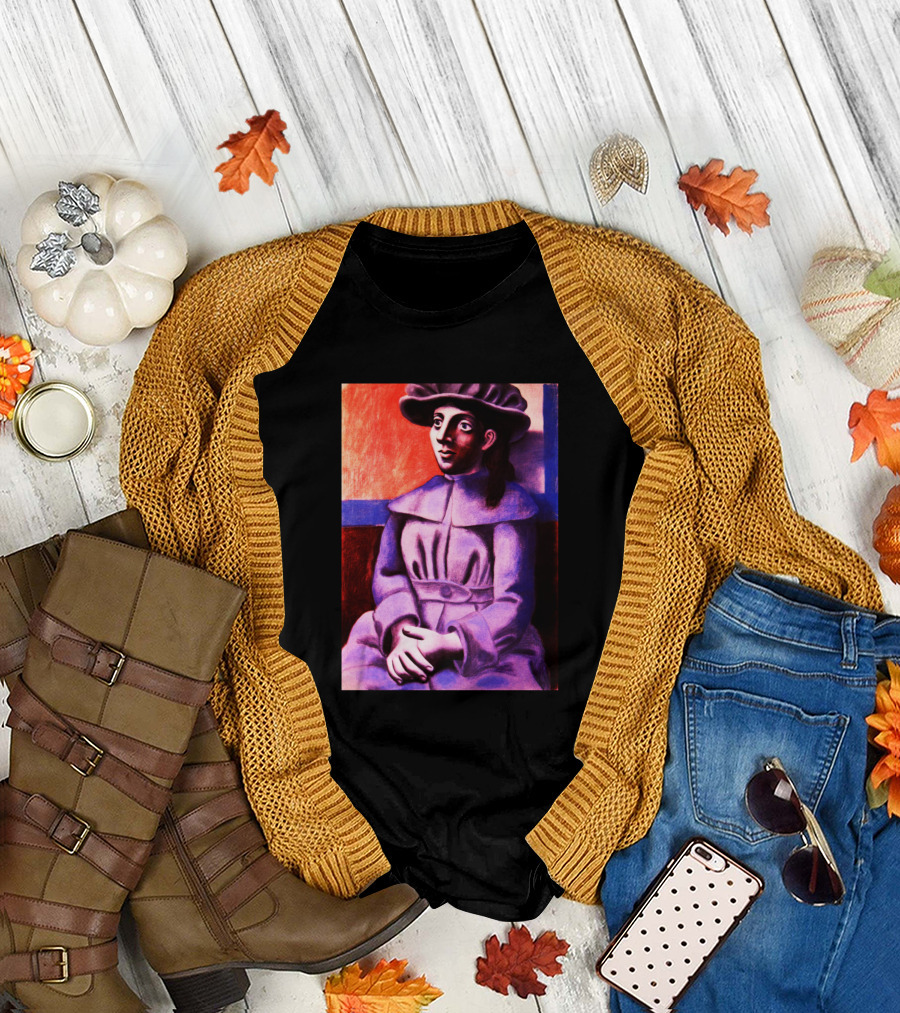 High Resolution Woman Wearing Hat with Crossed Hands in Vibrant Colors T-Shirt