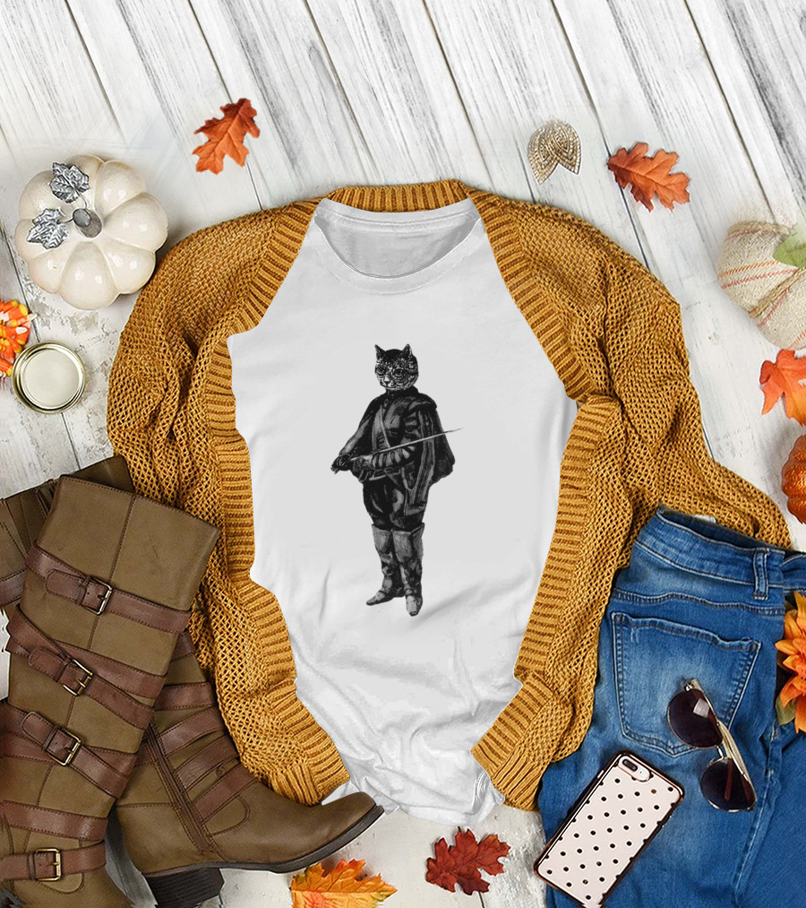 Paunchystud Cat Knight with Sword T-Shirt