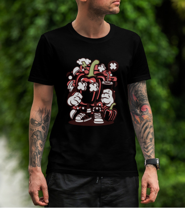 Capsicum Cartoon Character With Clouds And Drink For Animated Comics Pop Culture T-Shirt