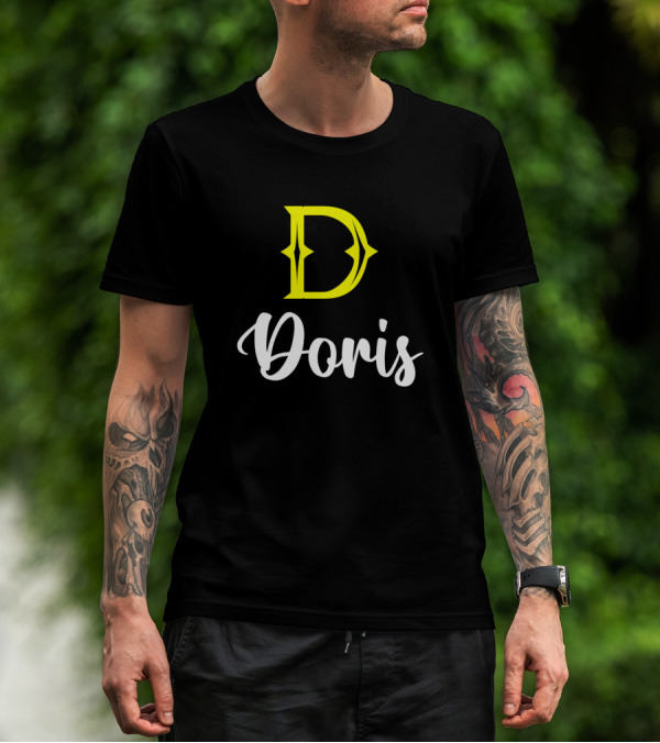 Doris D Icon With Script Name In Yellow And White T-Shirt