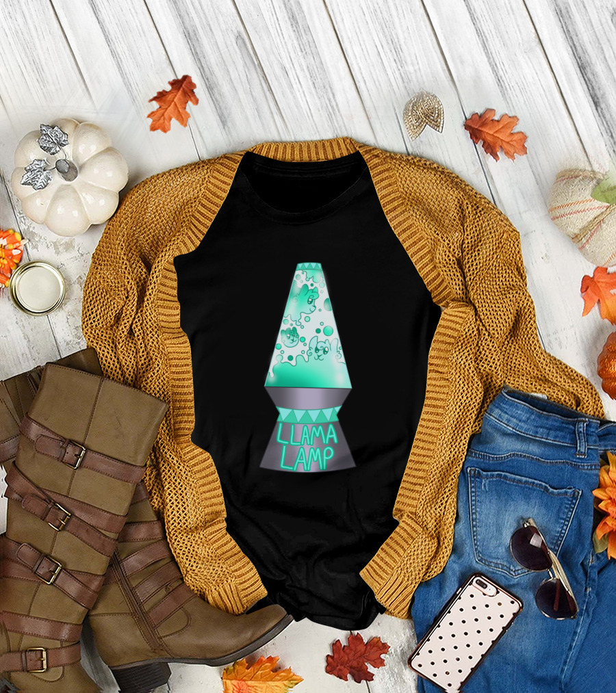 Llama Lamp Teal Groovy Retro Decor T-Shirt