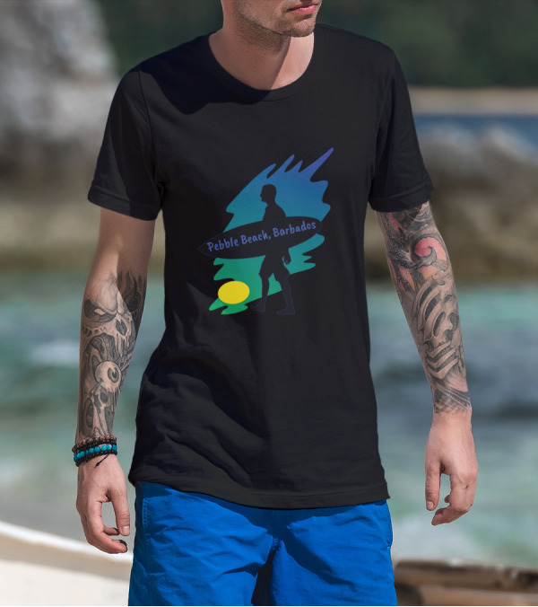 Pebble Beach Barbados Surfer Silhouette With Surfboard T-Shirt