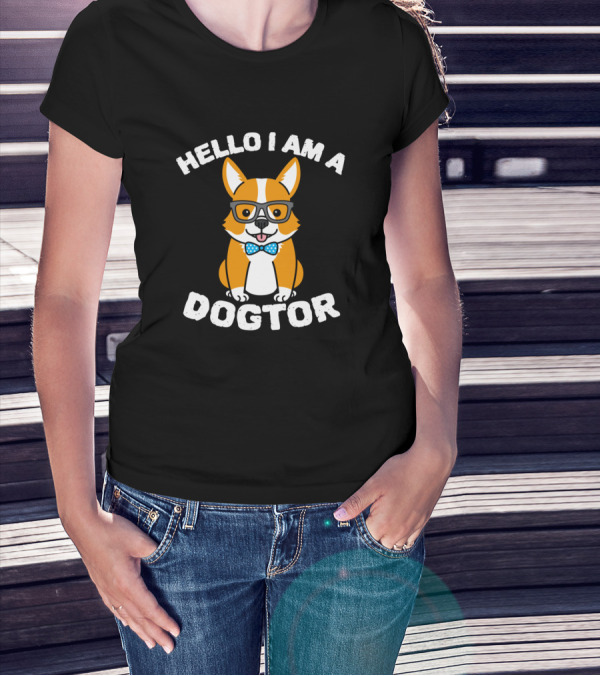 Hello I Am A Dogtor Dog Nerd Corgi Wearing Glasses And Bowtie T-Shirt