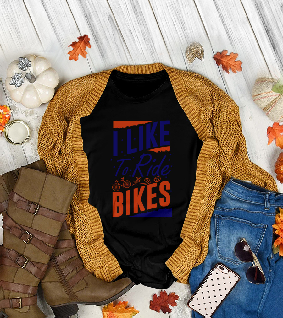 I Like To Ride Bikes with Bicycle Icon and Stylized Text T-Shirt