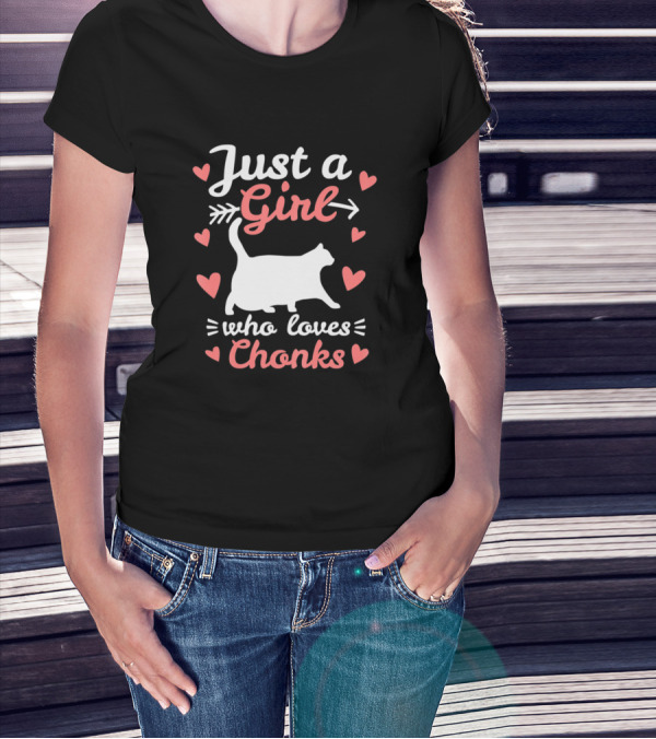 Just A Girl Who Loves Chonks Cat Graphic With Hearts And Arrow T-Shirt