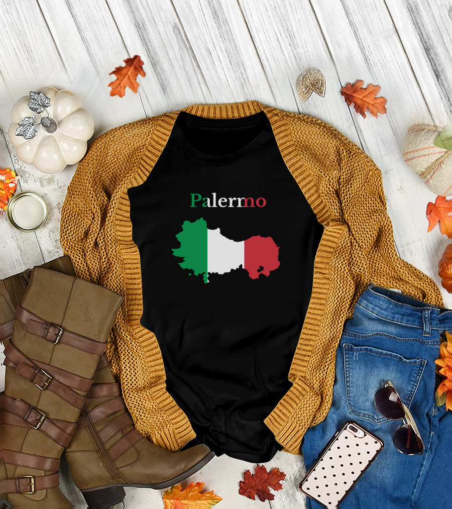 Palermo Italian Flag Map Outline Province of Sicily T-Shirt
