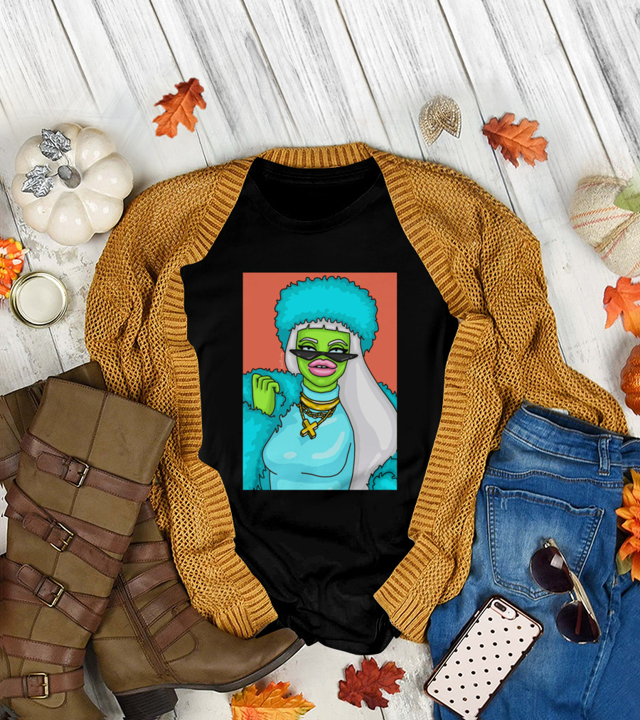 Boujee Green Character with Blue Fur and Chains T-Shirt