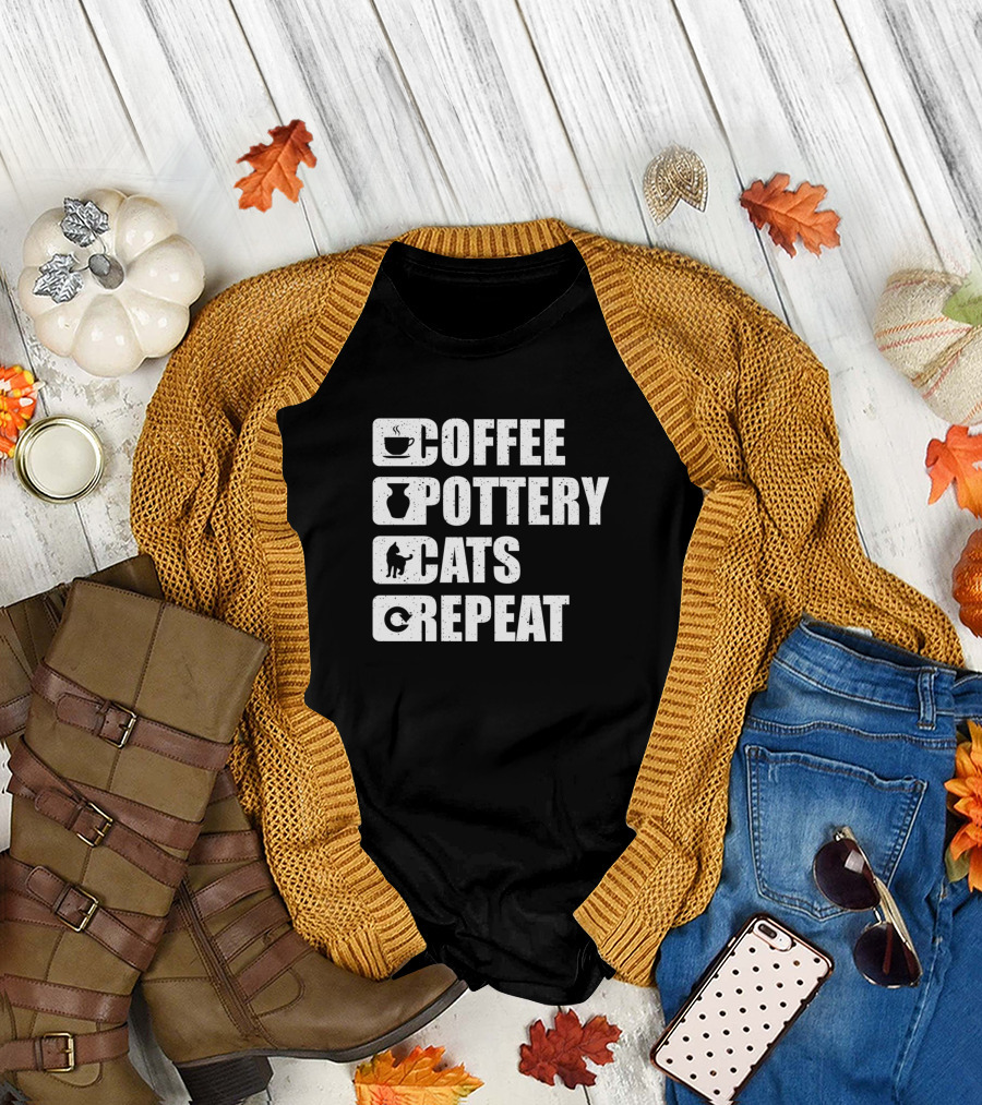 Coffee Pottery Cats Repeat Kitten Handmade Ceramics T-Shirt