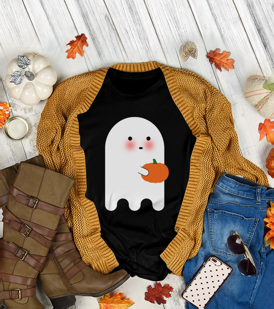 Cute Ghost Holding Pumpkin T-Shirt
