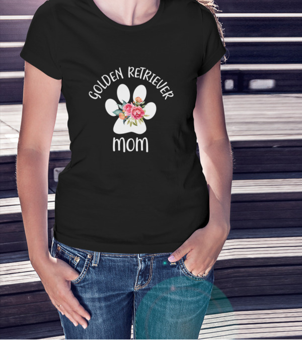 Golden Retriever Mom Floral Pawprint T-Shirt