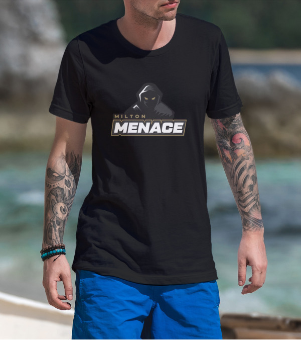 Milton Menace Dark Hooded Figure With Intense Glowing Eyes T-Shirt