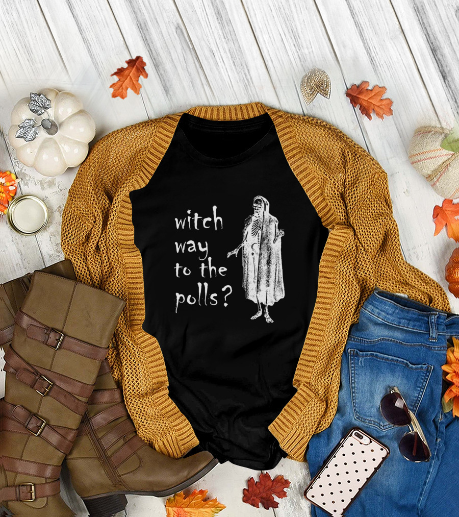 Witch Way to the Polls Skeleton Cloaked Figure T-Shirt