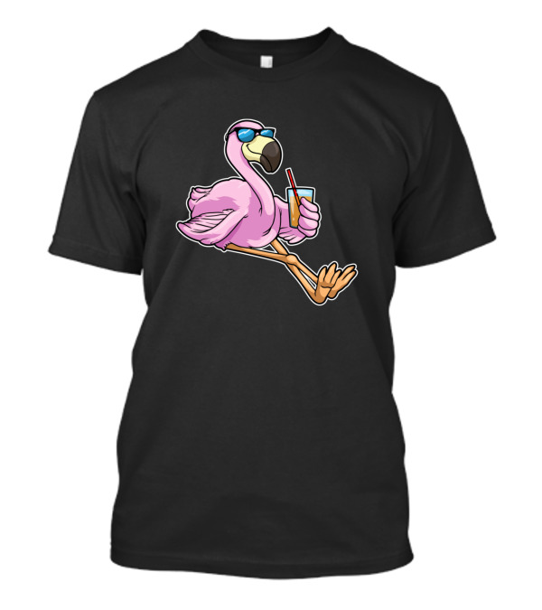 Flamingo Sipping Drink Through Straw With Sunglasses T-Shirt