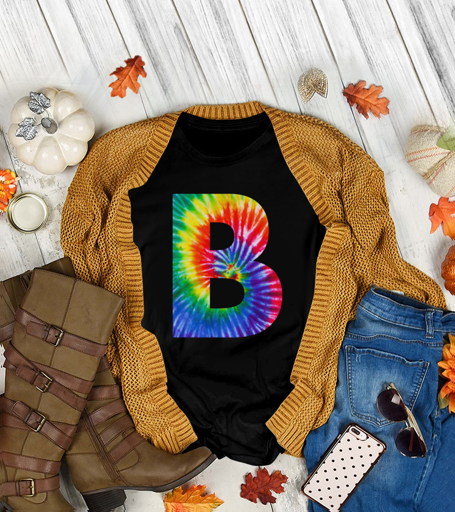 Tie Dye Letter B Rainbow Spiral T-Shirt