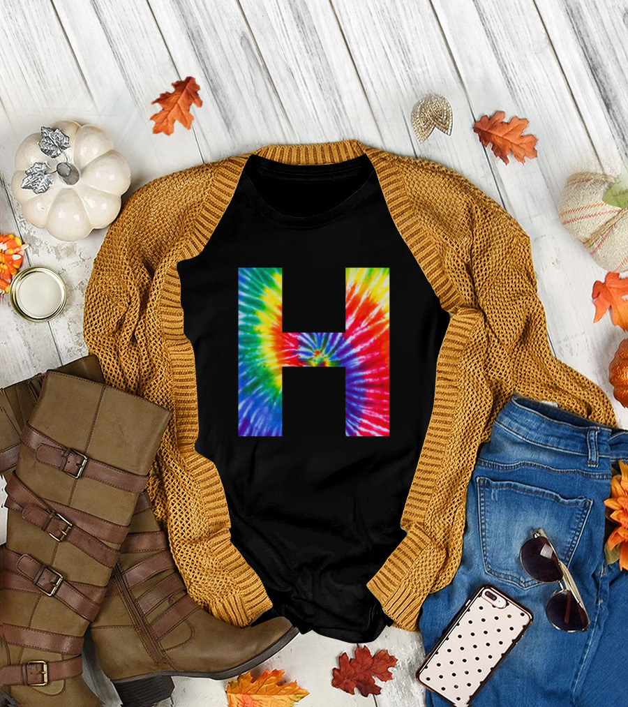 Tie Dye Letter H Rainbow Spiral T-Shirt