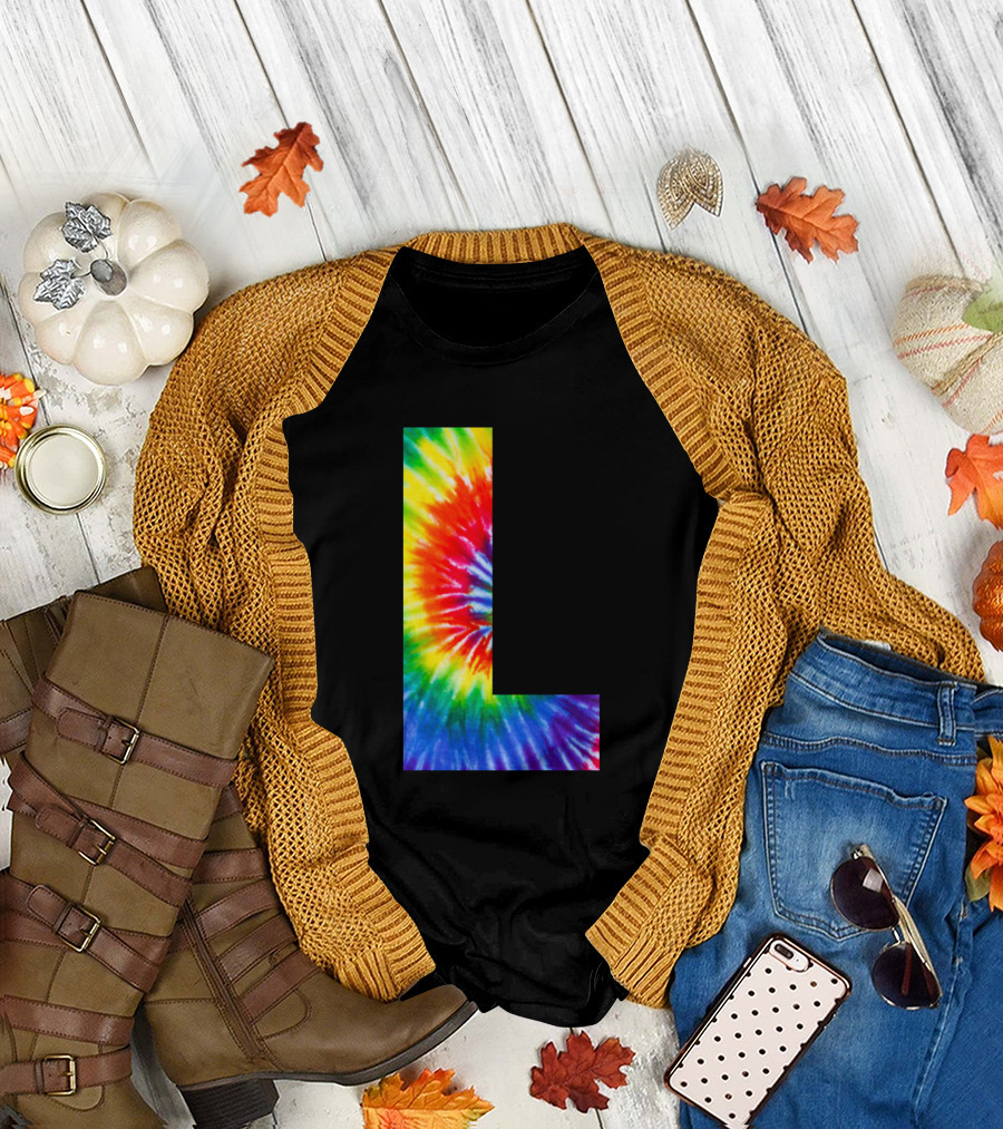 Tie Dye Letter L Rainbow Spiral T-Shirt