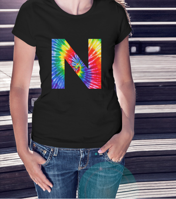Colorful Tie Dye Letter N T-Shirt