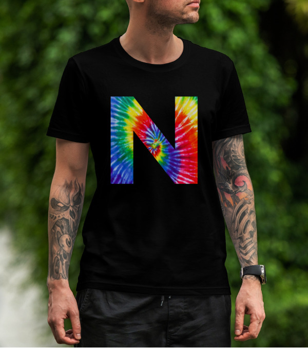Colorful Tie Dye Letter N T-Shirt