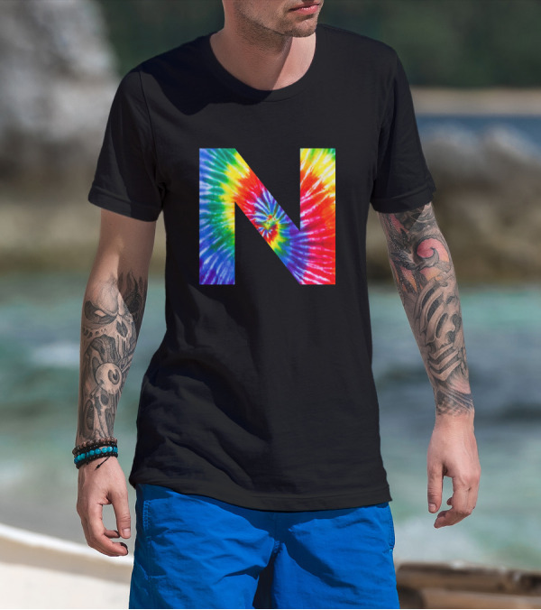 Colorful Tie Dye Letter N T-Shirt