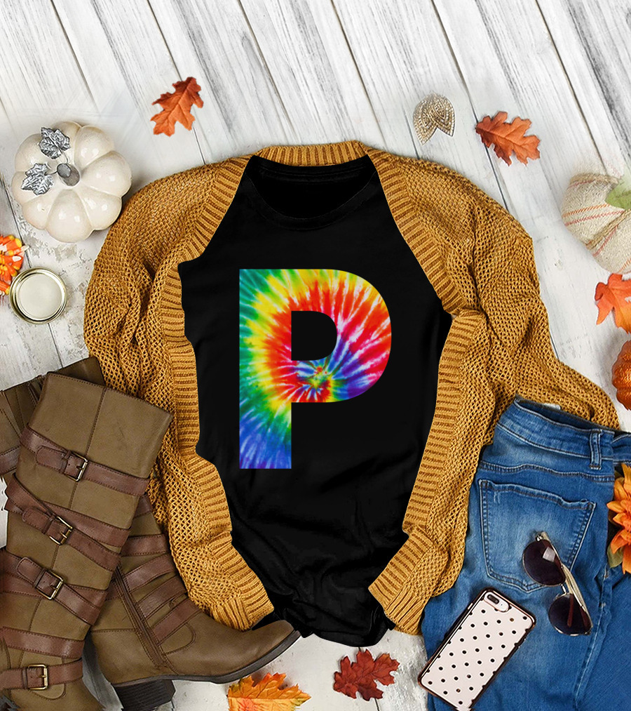 Tie Dye Letter P Rainbow Swirl T-Shirt