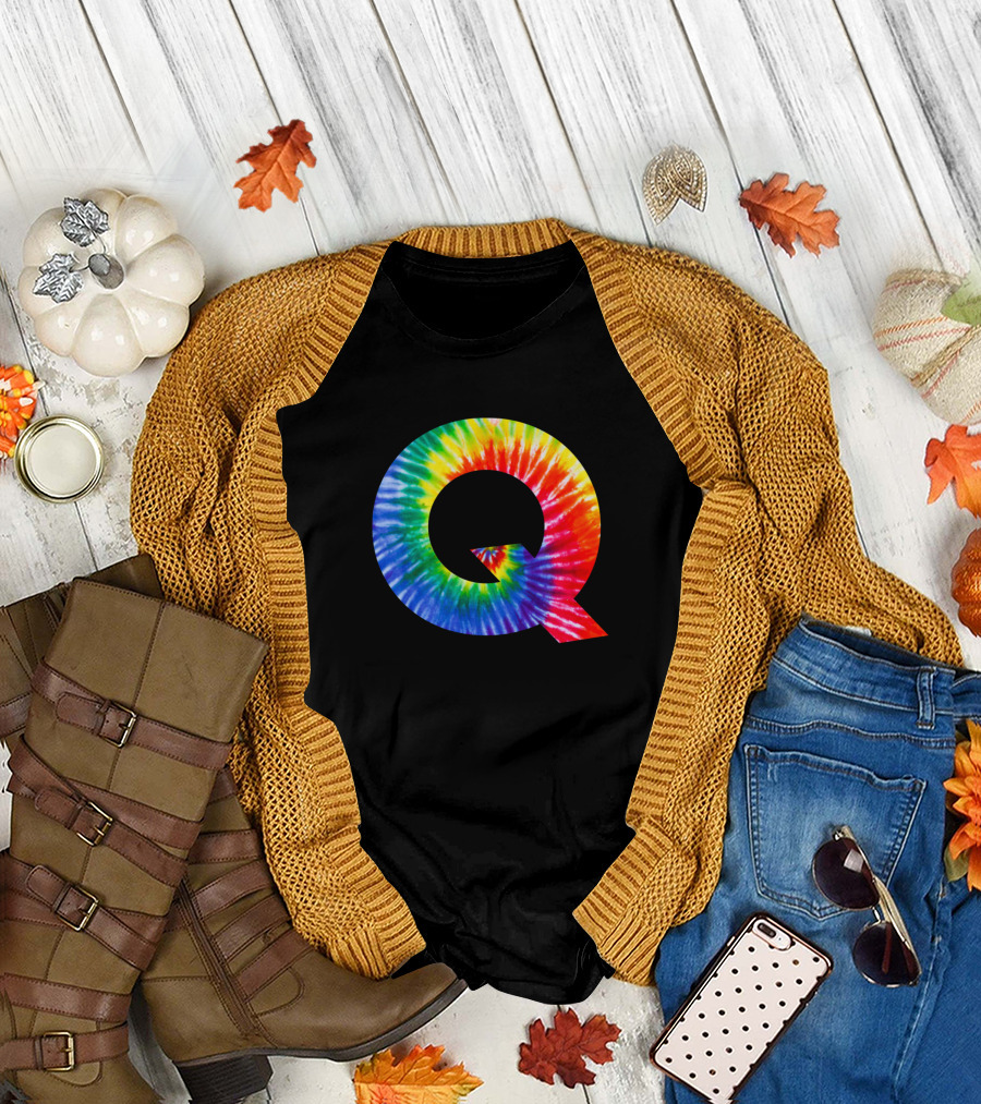 Tie Dye Letter Q Rainbow Spiral T-Shirt