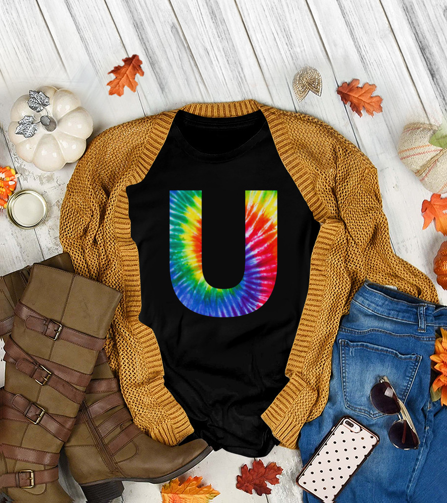 Tie Dye Rainbow Letter U T-Shirt